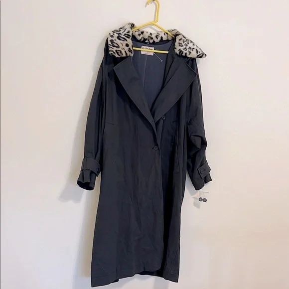 Free people need it Trench Coat with Leopard Print Collar size XL NWOT